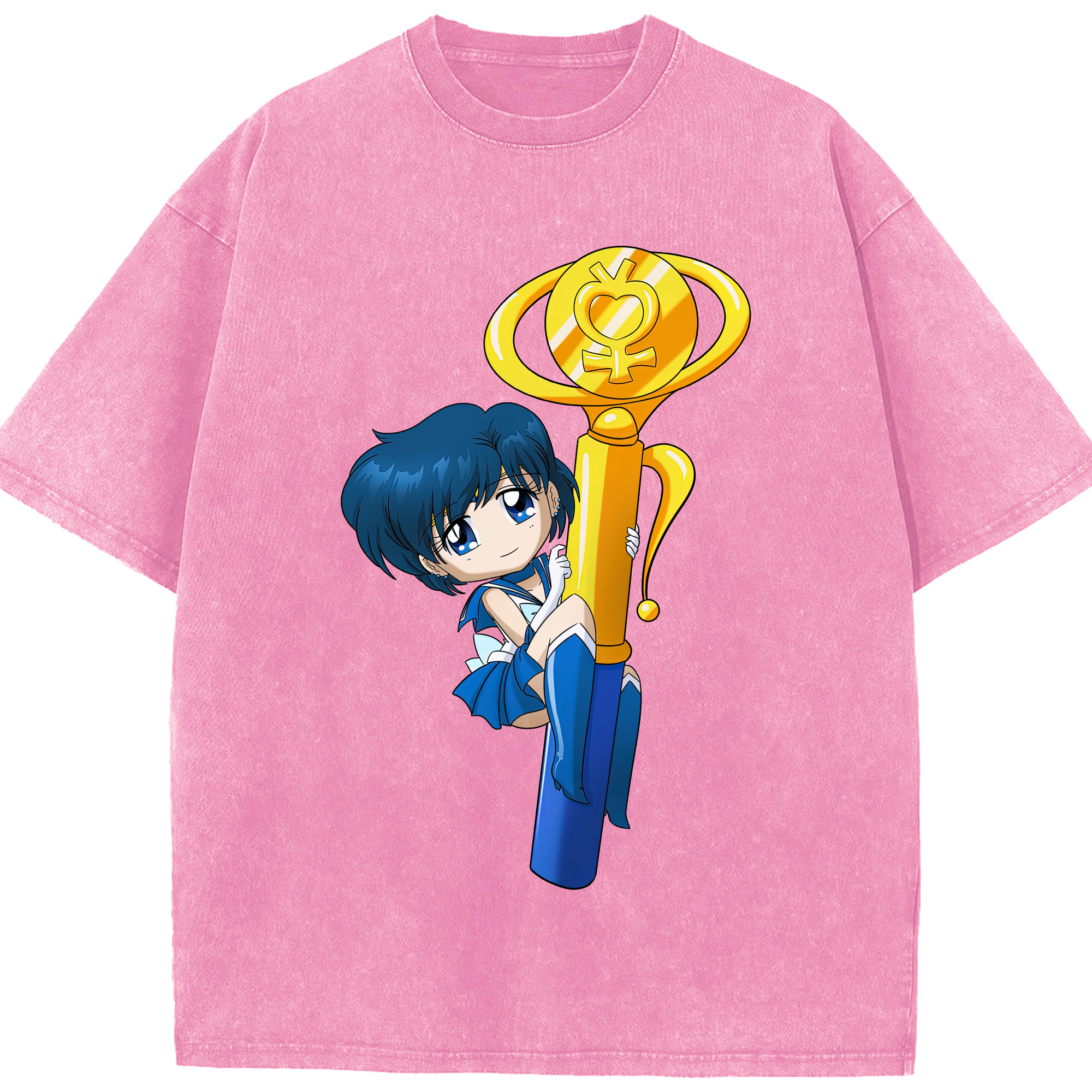 （画像用） 美少女戦士セーラームーン 水野 亜美 みずの あみ Sailor Moon Mizuno Ami 綿100% ヴィンテージ風 半袖Tシャツ（フロントプリント）